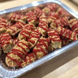 Mini lemon raspberry cake waffle bites--drop off catering