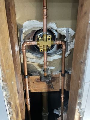 Shower valve install - This shower valve is brand new we installed due to the old one be so corroded and leaking had to open up there drywall.