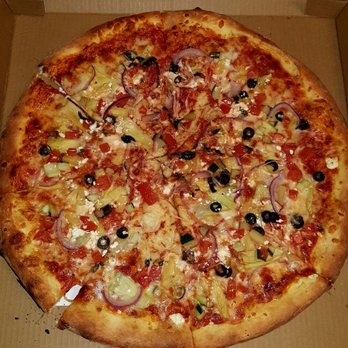 North End Pizzeria - Prince Street Mediterranean 18" XL Pizza: Mozzarella, Feta, Red Onions, Chopped Tomato, Cucumber, Black Olives $27.95 (03/24/20). - Pizza Near Me - Burbank, California