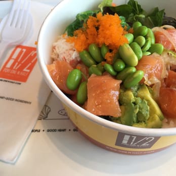 Poki One N Half - Small bowl. The only difference between a small, regular and large are the amount of scoops they put in.. Scoops of fish that is. - Poke Near Me - San Diego, California
