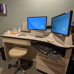 Inside one of the optometrist's examination rooms.