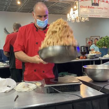 Chef Baba Cooking Class - Tossing the bechamel sauce and pasta together like a pro. - Cooking Classes Near Me - Davie, Florida Chef Baba Cooking Class - Tossing the bechamel sauce and pasta together like a pro. - Cooking Classes Near Me - Davie, Florida