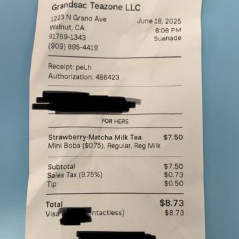 Boba Chew Chew - Receipt (June 2025) - Coffee & Tea Near Me - Walnut, California Boba Chew Chew - Receipt (June 2025) - Coffee & Tea Near Me - Walnut, California