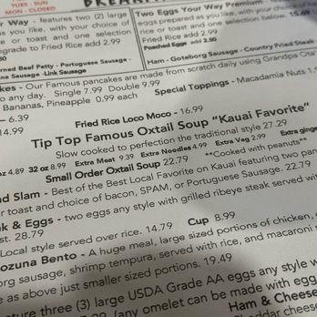 Tip Top Motel Cafe & Bakery - Menu - Hotels Near Me - Lihue, Hawaii Tip Top Motel Cafe & Bakery - Menu - Hotels Near Me - Lihue, Hawaii