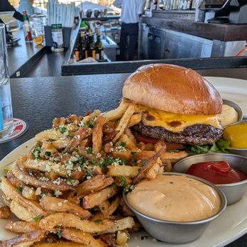 The Boathouse - Burger and truffle fries upgrade ($26) - Seafood Near Me - Orlando, Florida The Boathouse - Burger and truffle fries upgrade ($26) - Seafood Near Me - Orlando, Florida
