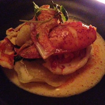 Perry St - Butter Poached Lobster Lemongrass and Kaffir Lime Broth, Potato Ravioli $39 - New American Near Me - New York, New York