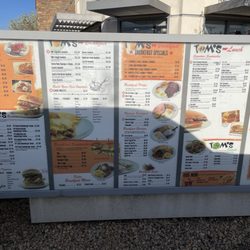 Tom's Famous Family Restaurants - March 17, 2024 Tom's drive-through menu