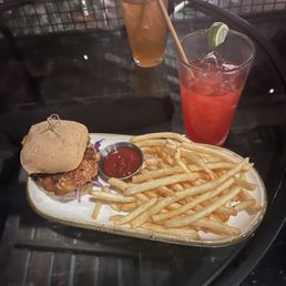 Fried chicken sandwich and fries