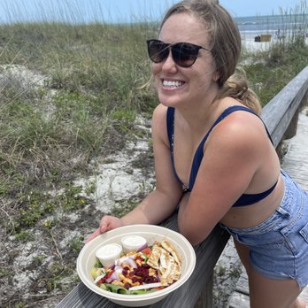 McFlamingo - Girl with salad on the beach walkway - Specialty Food Near Me - Ponte Vedra Beach, Florida