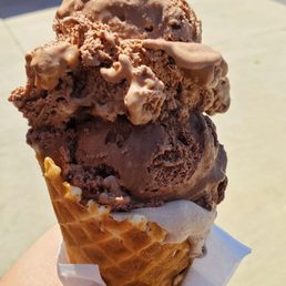 Regular Waffle Cone w/ Chocolate Mudslide, Chocolate Chip Cookie Dough, and Chocolate Peanut Butter Chip Regular Waffle Cone w/ Chocolate Mudslide, Chocolate Chip Cookie Dough, and Chocolate Peanut Butter Chip