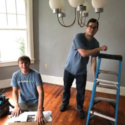 Bill Mullen Electric - Tristian & Dave hanging a new Dining Room Chandelier.