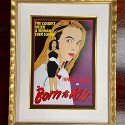 Higgins & Myers - Fun graphic print framed with fun feminine flair. Modern gold frame with silk matting, gold leafed fillet. Higgins & Myers Chapel Hill NC