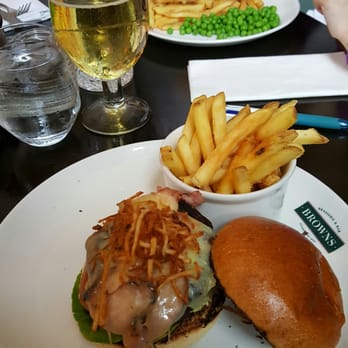 Browns Old Jewry - Cheese and bacon burger, tell the kitchen not to overcook your meat. My was overcooked but still really yummy. - British Near Me - London, XGL