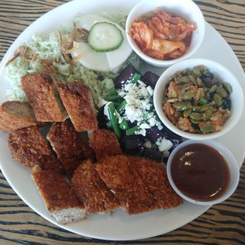 Sweet Radish - Katsu plate with kimchi, quinoa, beets and beans - Korean Near Me - Everett, Washington