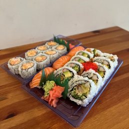 a tray of sushi