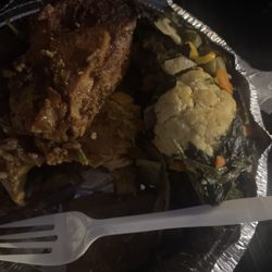 Le Fatima Bar & Grill Restaurant - pork chops, vegetables and rice and beans