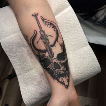 Grit & stone Tattoo - Demon Hunter tattoo with sword and Ephesians 6:12. - Tattoo Near Me - Getzville, New York Grit & stone Tattoo - Demon Hunter tattoo with sword and Ephesians 6:12. - Tattoo Near Me - Getzville, New York