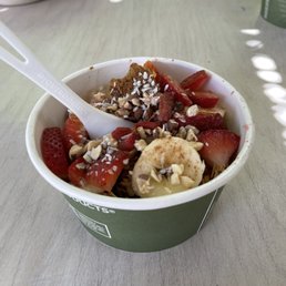 Small bowl of the gods. Note, it has peanut butter so it's less tart than a traditional acai. Small bowl of the gods. Note, it has peanut butter so it's less tart than a traditional acai.
