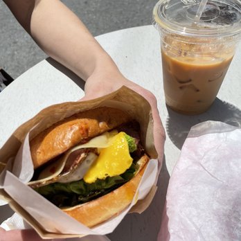 Breadbelly - Breakfast sandwich with smoked ham, egg, sweet and sour kale and fermented chili paste on toasted bun. - Bakeries Near Me - San Francisco, California Breadbelly - Breakfast sandwich with smoked ham, egg, sweet and sour kale and fermented chili paste on toasted bun. - Bakeries Near Me - San Francisco, California