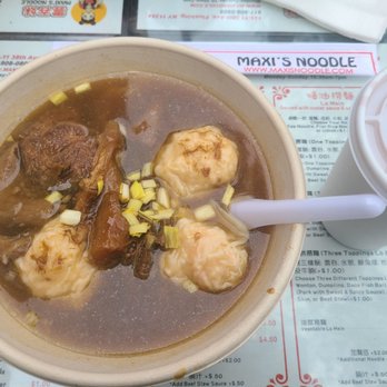 Maxi’s Noodle - Beef stew with wonton noodle soup and hot HK milk tea...delicious!! - Cantonese Near Me - Flushing, New York