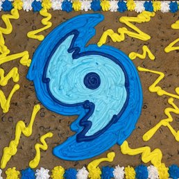 Hurricane Party - largest available cookie cake, blue hurricane with yellow icing Hurricane Party - largest available cookie cake, blue hurricane with yellow icing