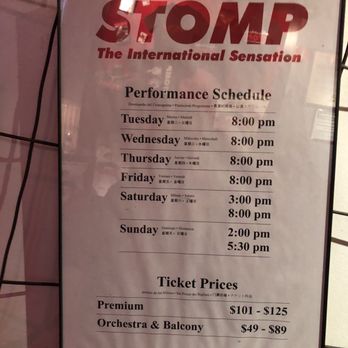 Stomp - Schedule and pricing - Performing Arts Near Me - New York, New York