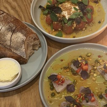 Wildland - Sourdough bread and butter, yellowtail crudo, burrata - Breakfast & Brunch Near Me - Carlsbad, California Wildland - Sourdough bread and butter, yellowtail crudo, burrata - Breakfast & Brunch Near Me - Carlsbad, California