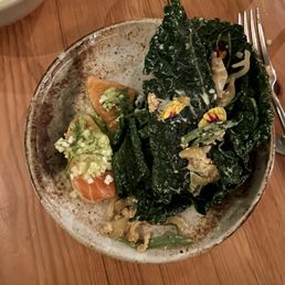 Kale salad and salmons crudo