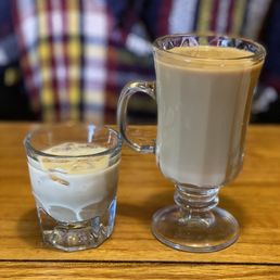 Bailey's on the rocks and Bailey's in the coffee. Bailey's on the rocks and Bailey's in the coffee.