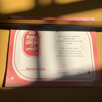 Romero Tires - Well deserved award to the best mechanic in Miami. I drive from Fort Lauderdale for them! - Tires Near Me - Miami, Florida Romero Tires - Well deserved award to the best mechanic in Miami. I drive from Fort Lauderdale for them! - Tires Near Me - Miami, Florida