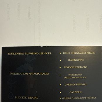 Top Plumbing - Back of business card of the services offered. - Plumbing Near Me