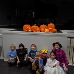 Students with their Jack-o-lanterns.