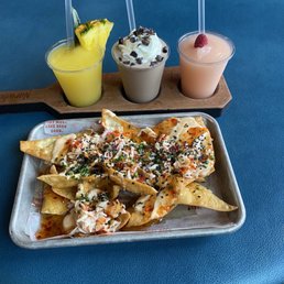 Loaded Crab Rangoon Nachos w/Narwhals flight cocktails