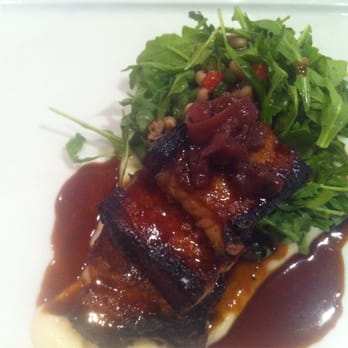 One Flew South - Thyme Roasted Pork Belly entree - New American Near Me - Atlanta, Georgia