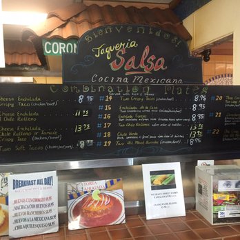 Taqueria Salsa - Dine-In Menu as of 1/24/17, didn't get a photo of the other menu - Mexican Near Me - Antioch, California Taqueria Salsa - Dine-In Menu as of 1/24/17, didn't get a photo of the other menu - Mexican Near Me - Antioch, California