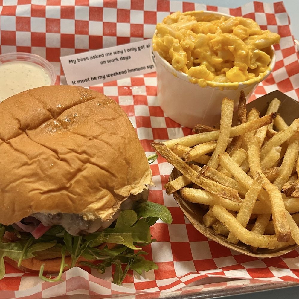 Dad Jokes Cheesyburger - California My Burger Fries-Small Mac & Cheese (Cup) - Burgers Near Me - Frisco, Texas Dad Jokes Cheesyburger - California My Burger Fries-Small Mac & Cheese (Cup) - Burgers Near Me - Frisco, Texas