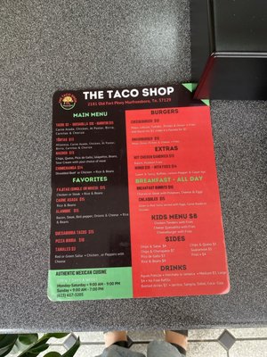 Menu photo 7 The Taco Shop Murfreesboro, TN