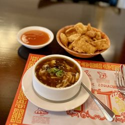 Asia Restaurant - Hot and sour soup and crispy noodles.