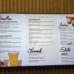 Menu (check to see if juicer is working for juices)