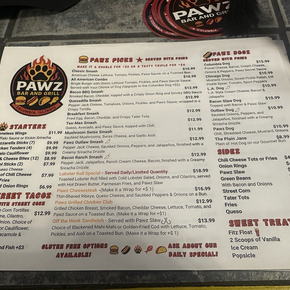 Pawz Bar & Grill - Menu - Hot Dogs Near Me - Columbia, Illinois Pawz Bar & Grill - Menu - Hot Dogs Near Me - Columbia, Illinois