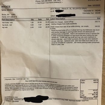 Mavis Discount Tire - Bill from automotive tech after Mavis damage. - Tires Near Me - Bronx, New York