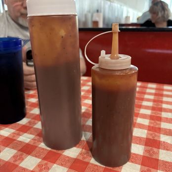 Harp Barbecue - The regular sauce and their spicy sauce and it's not spicy - Barbeque Near Me - Overland Park, Kansas