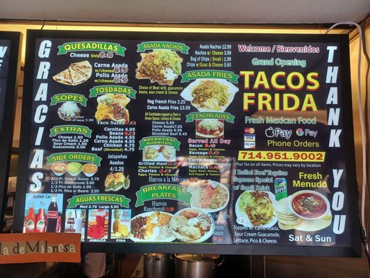 Menu photo 4 Tacos Frida Huntington Beach, CA