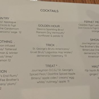 Range - Fall cocktail list 2019 - New American Near Me - Chicago, Illinois