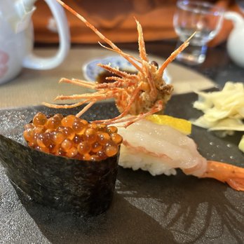 Nakagawa Japanese Restaurant - Ikura and amaebi with fried shrimp head - Sushi Bars Near Me - Bothell, Washington