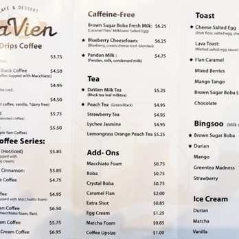 Da Vien Coffee - Menu as of February 2022 - Desserts Near Me - Westminster, California