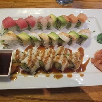 Pacific Paradise Asian Bistro - A tiger roll, a rainbow roll and a crunchy shrimp roll. Amazing! - Asian Fusion Near Me - Albuquerque, New Mexico