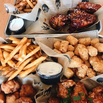 Fire Wings - Combos! (Korean BBQ, Salt and Pepper, Saigon Street, Plain Boneless, Tater Tots, and Fries Pictured) - Chicken Wings Near Me - San Mateo, California Fire Wings - Combos! (Korean BBQ, Salt and Pepper, Saigon Street, Plain Boneless, Tater Tots, and Fries Pictured) - Chicken Wings Near Me - San Mateo, California