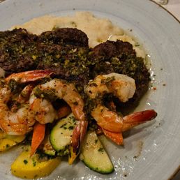 Filet medallions with chimichurry and shrimp
