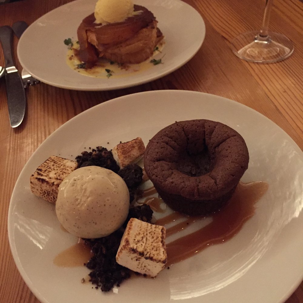 Meadowsweet - chocolate soufflé and apple tarte tatin - New American Near Me - Brooklyn, New York Meadowsweet - chocolate soufflé and apple tarte tatin - New American Near Me - Brooklyn, New York